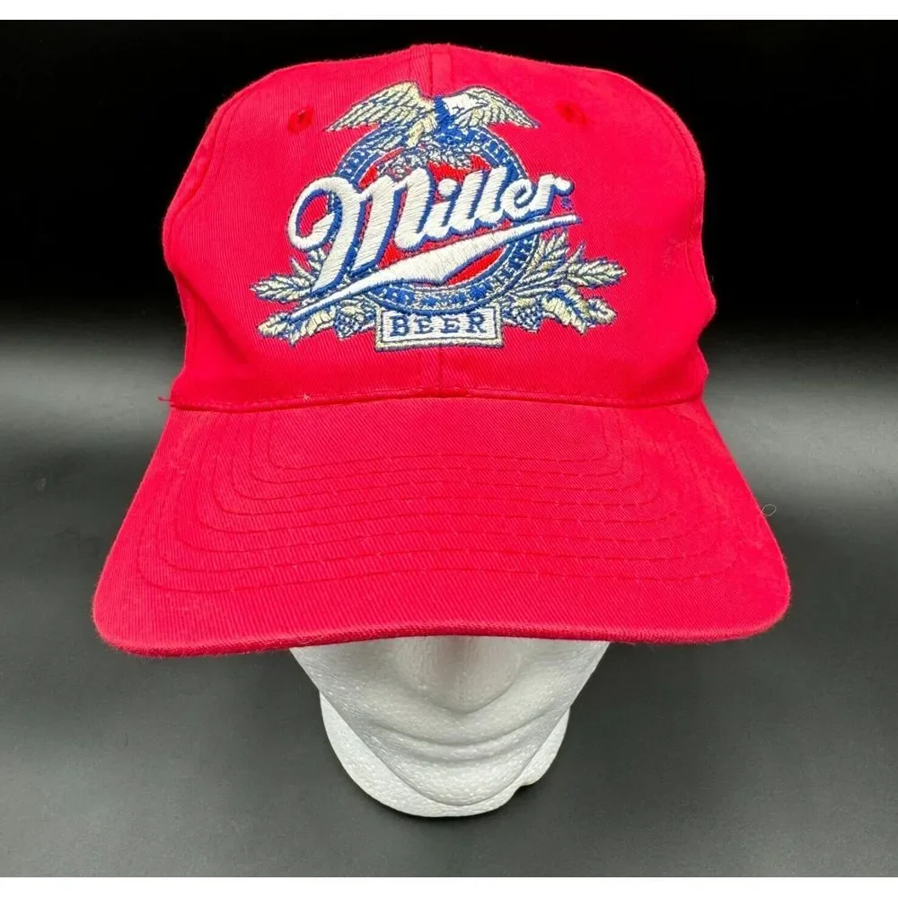 Miller Beer Hat Snapback‎ Cap Brewing Embroidered Eagle One Size Red VTG